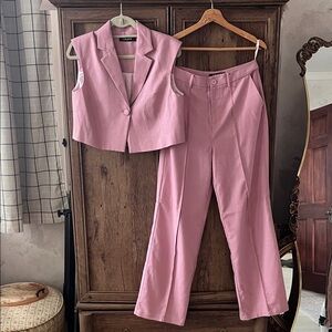 CAARA Pink Sleeveless Blazer and Pants Set